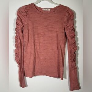 We the Free People XS Natasha Ruffle long slv pink blush top feminine soft